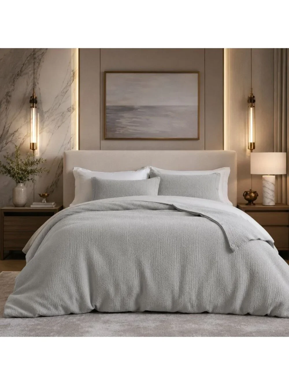 S17 | Quince Organic Luxe Honeycomb Duvet Cover Set Full Queen Light Grey NWT